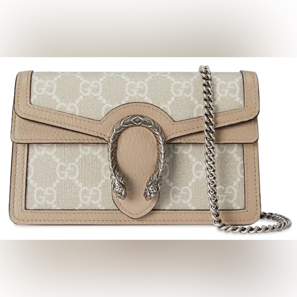 Gucci Dionysus GG supreme super mini Beige and Tan Crossbody Bag with Chain